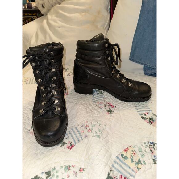 VINTAGE NINE WEST BLACK LEATHER HIKING BOOTS 7.5 - Picture 1 of 7